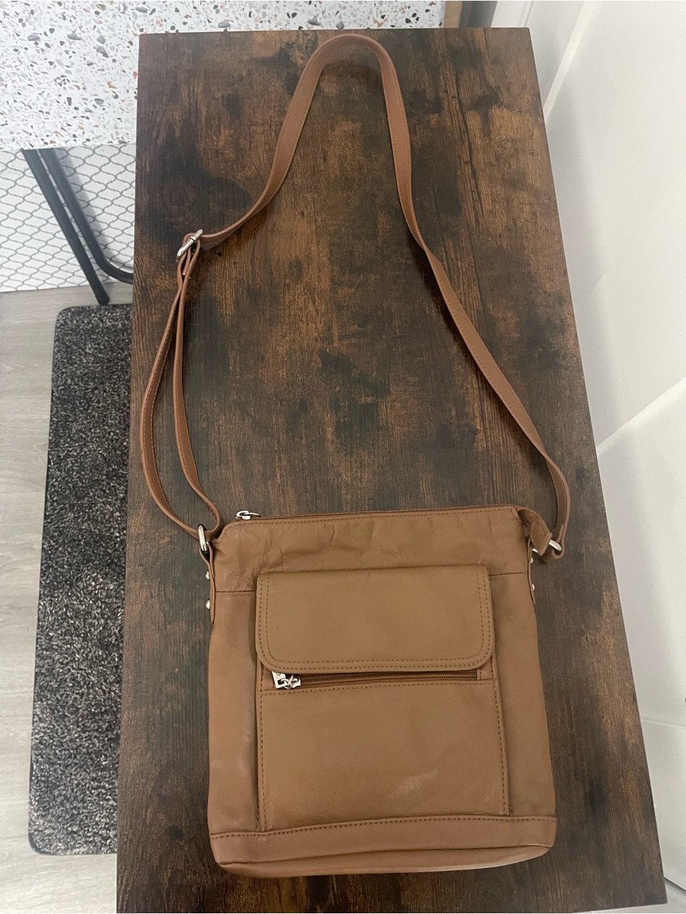 Giani Bernini Tan Leather Messenger Crossbody Bag for Men